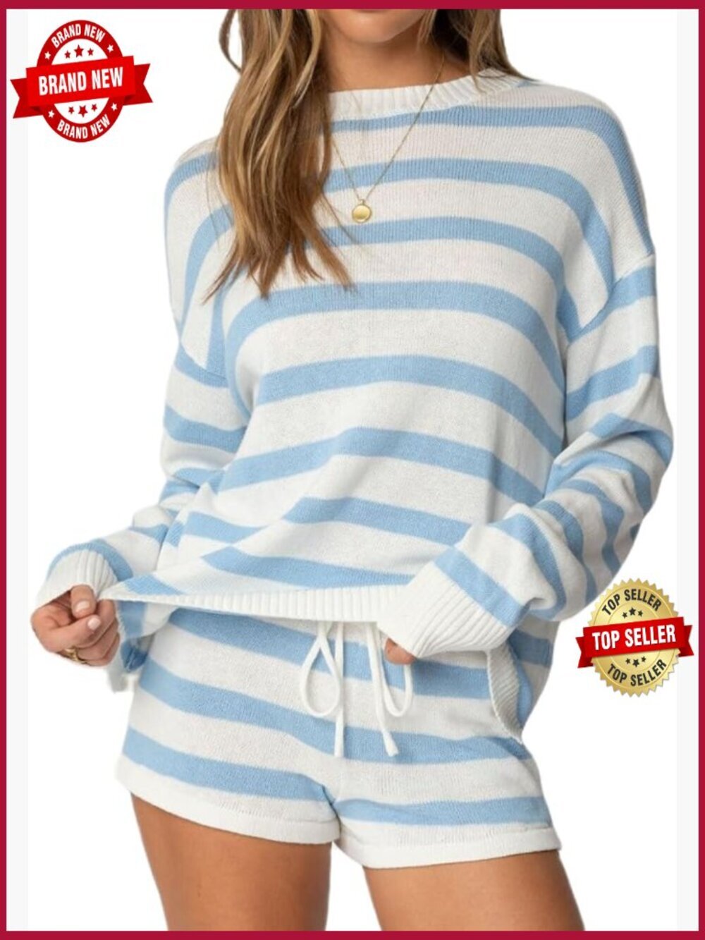 Oversized Knit Sweater and Shorts Matching Lounge Set 2 Piece